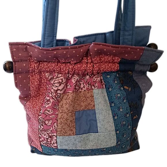 Hand Crafted Quilted Fabric Shoulder Bag Handbag Cottage Hippie Farmhouse Boho - Picture 9 of 16